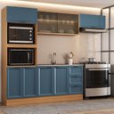 Ver imagem 1 de Cozinha Compacta Planejada 4 Peças 1 Paneleiro Torre Quente 2 Aéreos 1 Balcão Soho CabeCasa MadeiraOriginals Azul/Freijó