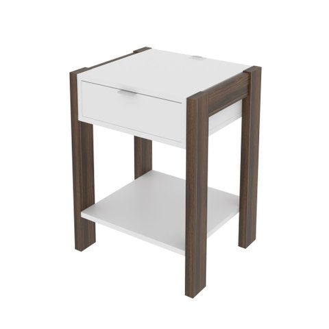 Mesa de Cabeceira com Tomada Branco Tecnomobili Az1016 Cor: Branco/nogal