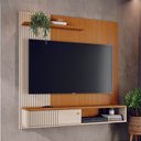 Ver imagem 1 de Painel Suspenso Aurora 160cm para TV 65 pol MDP/MDF Frisado Porta Deslizante UV - Cinamomo/Offwhite