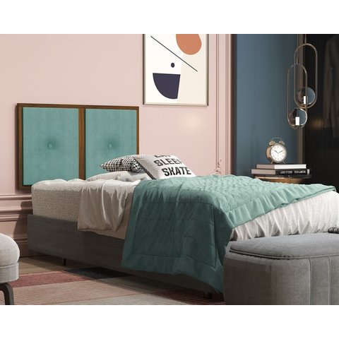 Painel Cabeceira Box Solteiro 0,90 Detalhe Madeira Suede Azul - Comprar Moveis em Casa