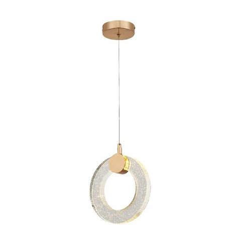 Lustre Pendente Argola Bolhas Cristal Dourado Led 6w 15cm 3000k Bivolt