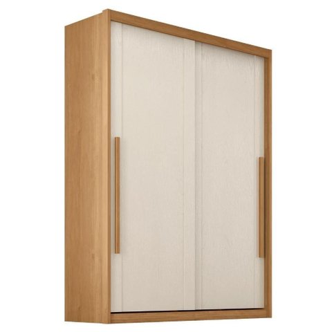 Guarda Roupa Solteiro Splendi 2 Portas de Correr 3 Gavetas MDF Cinamomo Areia Milani Movelaria 165cm