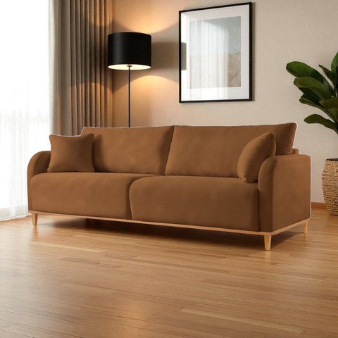 Sofá Fixo 4 Lugares Luxo 280cm Camila Marrom Caramelo