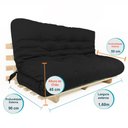 Ver imagem 5 de Sofa Cama Futon Oriental King Preto Acquablock Madeira Maciça Pinus Natural Sem Pintura