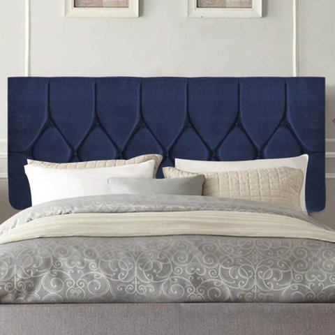 Painel Estofado Luxo Capitonê Istambul 195cm King Size para Cama Box Corino Azul Marinho - Gat Magaz