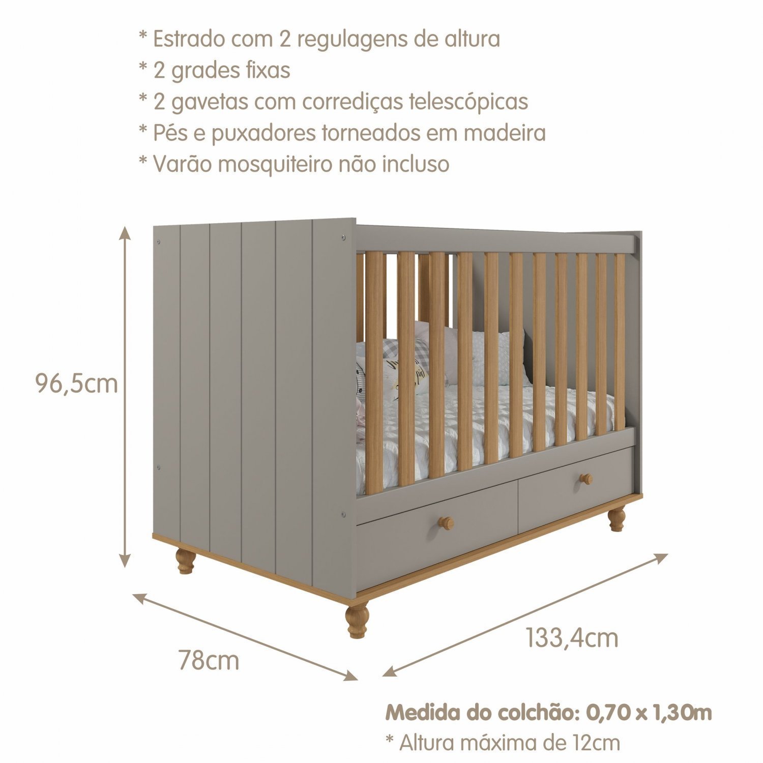 Quarto de Bebê com Berço,  Cômoda  Sapateira 3 Gavetas e Guarda Roupa 4 Portas  Picolé - 3