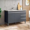 Ver imagem 2 de Balcão Gabinete Cozinha Andreia 100cm 2 Porta S-t Ajl Móveis Cinza