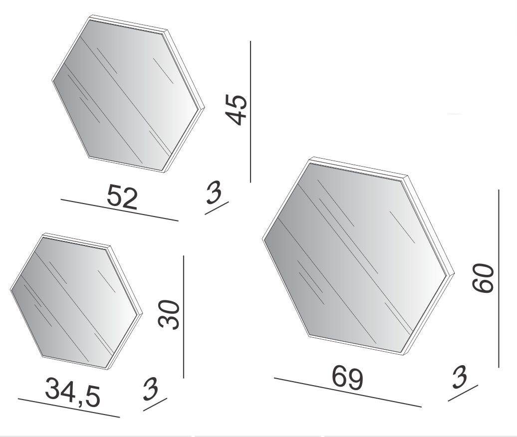 Espelho Kit 3 Peças Hexagonal 100% Mdf Es13 - Dalla Costa - 3