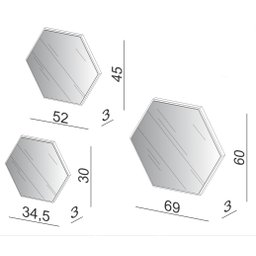 Espelho Kit 3 Peças Hexagonal 100% Mdf Es13 - Dalla Costa - 3