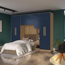 Ver imagem 1 de Guarda Roupa Quarto Modulado Solteiro Adapt 6 Peças Nogueira/Azul Profundo 292cm - Kappesberg