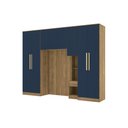 Ver imagem 2 de Guarda Roupa Quarto Modulado Solteiro Adapt 6 Peças Nogueira/Azul Profundo 292cm - Kappesberg