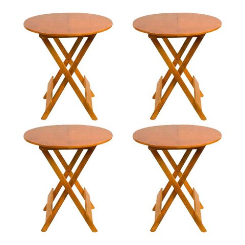 Kit 4 Mesas Redondas Dobráveis em Madeira Maciça 70x70 Ideal para Bares e Restaurantes - Mel