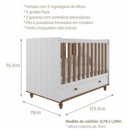 Quarto de Bebê Berço Cômoda 3 Gavetas 1 Porta Picolé Espresso Móveis - 4