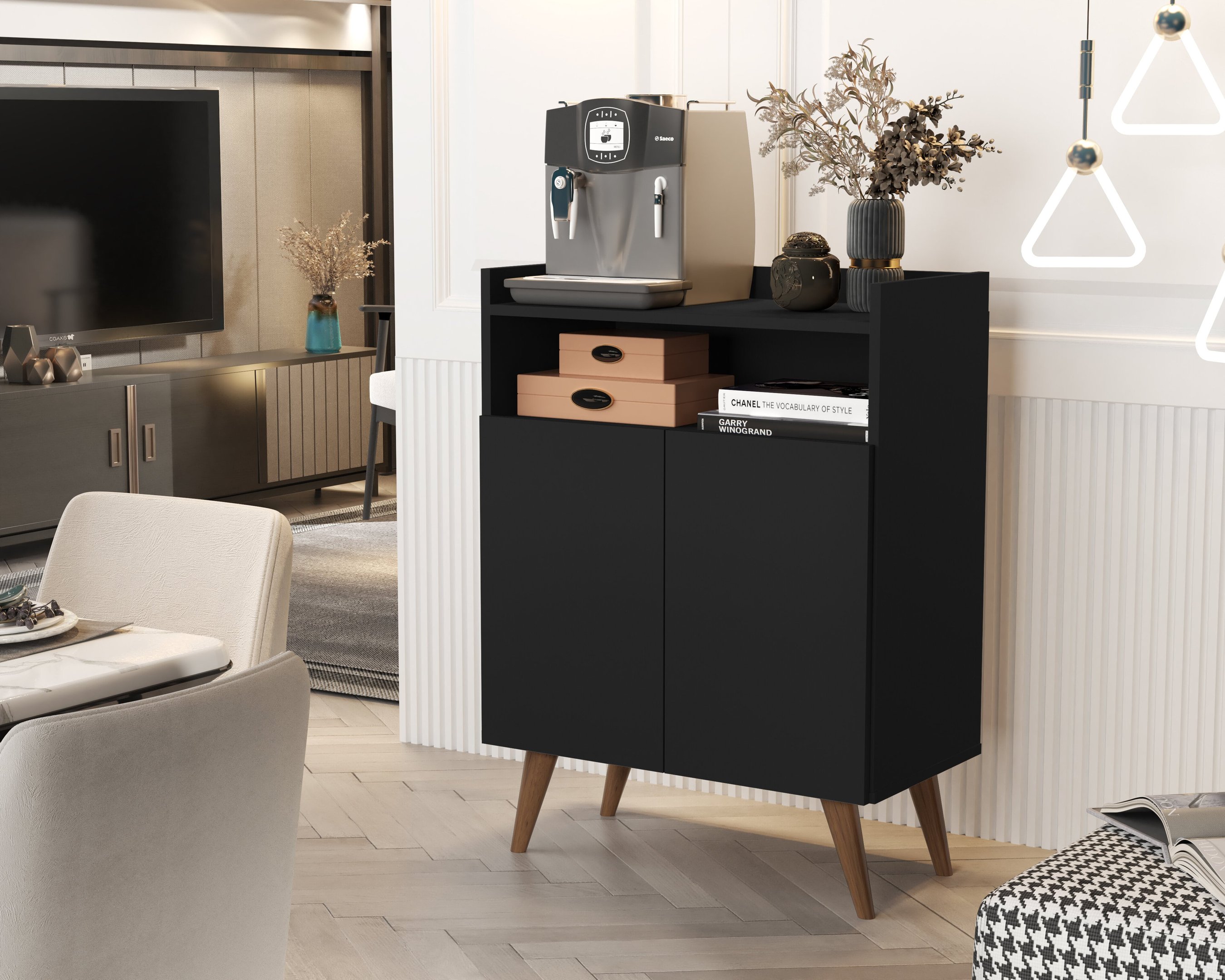 Combo Rack e Painel Vivare Wood 1.8 e Buffet Wind 2 Portas:Black ...