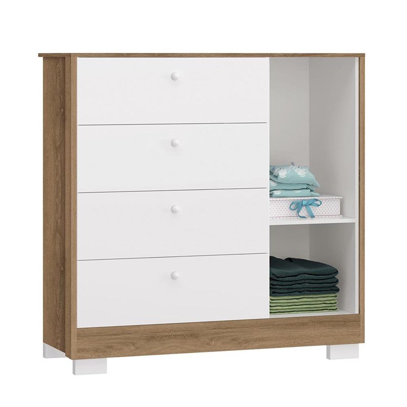 Dormitório Infantil New Danny Plus 4 Portas, com Cômoda e Berço Branco ...