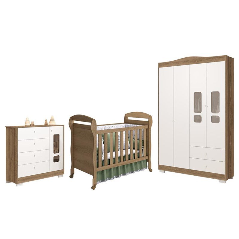 Dormitório Infantil New Danny Plus 4 Portas, com Cômoda e Berço Branco ...
