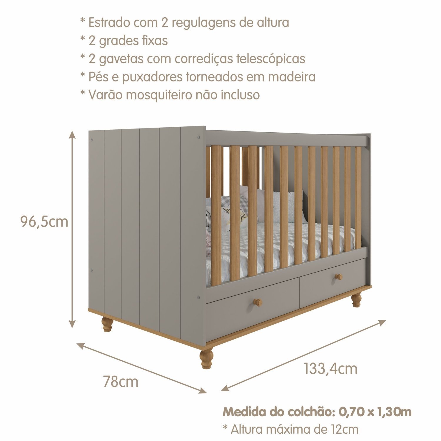 Quarto de Bebê com Berço e Cômoda 3 Gavetas 1 Porta Picolé Espresso Móveis - 14