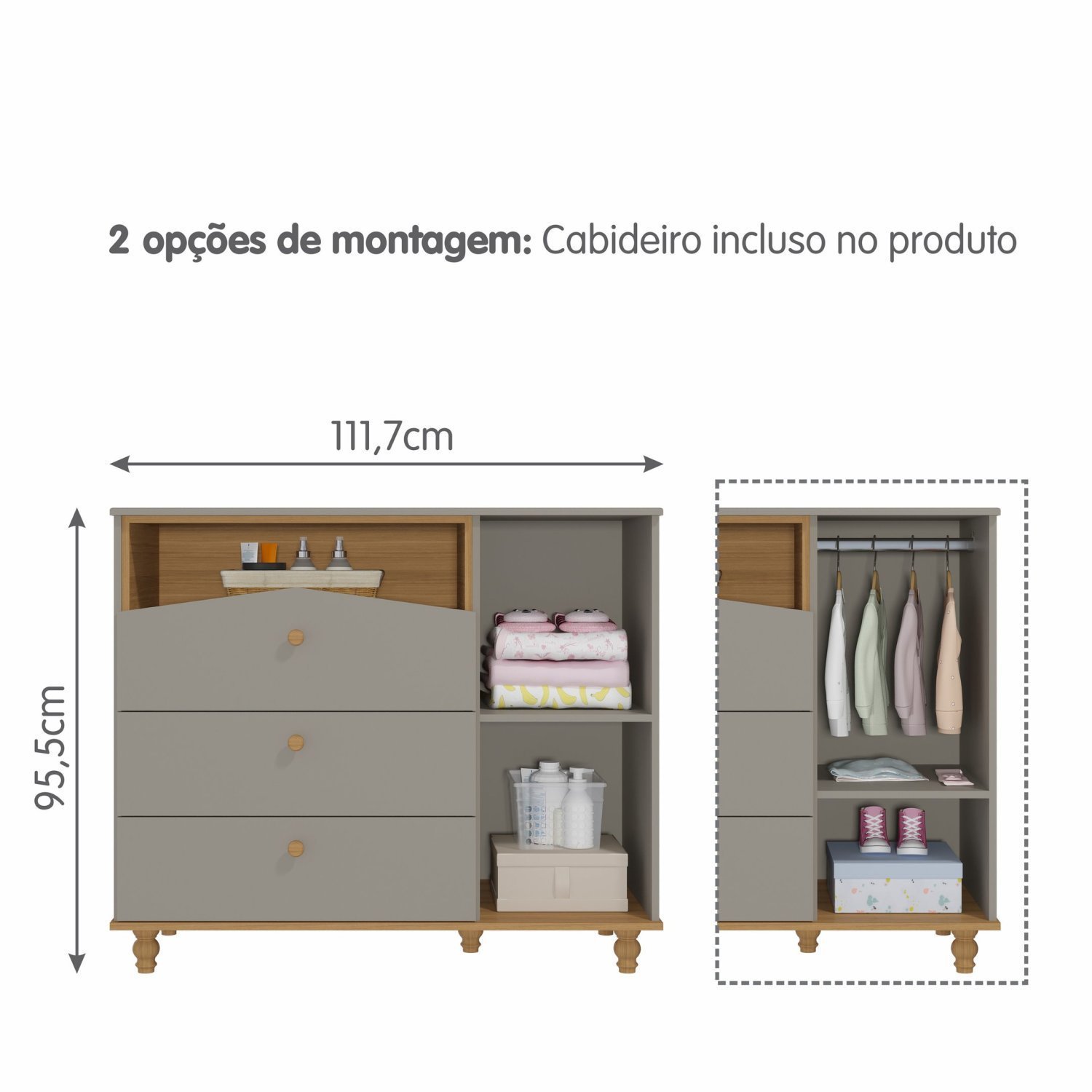 Quarto de Bebê com Berço e Cômoda 3 Gavetas 1 Porta Picolé Espresso Móveis - 11