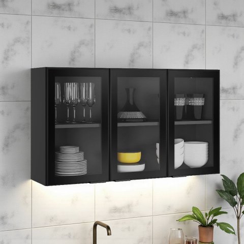 Armário de Cozinha em Aço 3 Portas de Vidro 120cm Dobradiças Slow Motion Exclusive Itatiaia 