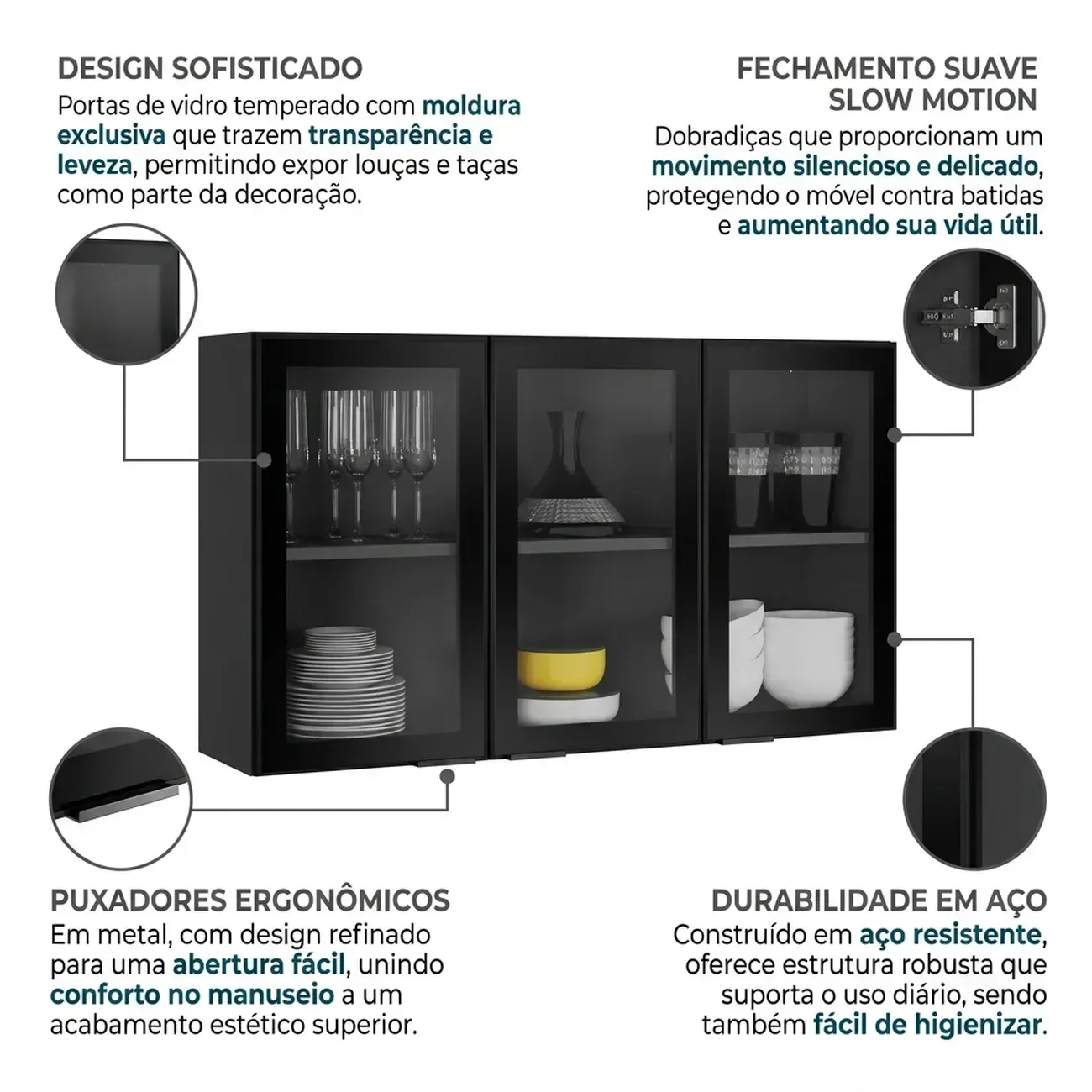 Ver imagem 6 de Armário de Cozinha Aéreo em Aço 120cm com Portas de Vidro Exclusive Itatiaia Grafite