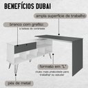 Ver imagem 5 de Escrivaninha Mesa Escritório em L Pés Metálicos Dubai 1 Porta 5 Nichos 136,5cm Industrial Branco e g