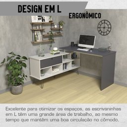 Escrivaninha Industrial em L 1 Porta 5 Nichos Pés Metálicos Dubai - 7