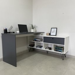 Escrivaninha Industrial em L 1 Porta 5 Nichos Pés Metálicos Dubai - 19