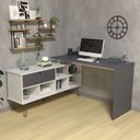Ver imagem 1 de Escrivaninha Mesa Escritório em L Pés Metálicos Dubai 1 Porta 5 Nichos 136,5cm Industrial Branco e g