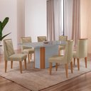 Ver imagem 1 de Conjunto Sala de Jantar Mesa Tampo MDF/Vidro 6 Cadeiras Ester Off White/Marromle