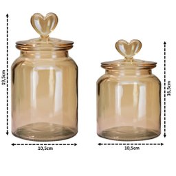 Jogo 3 Potes Vidro Âmbar Decor Afeto Coração 650ml e 1 Litro - 2