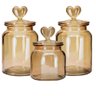 Jogo 3 Potes Vidro Âmbar Decor Afeto Coração 650ml e 1 Litro - 1