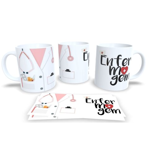 Caneca de Porcelana Branca Personalizada Profissões Enfermagem