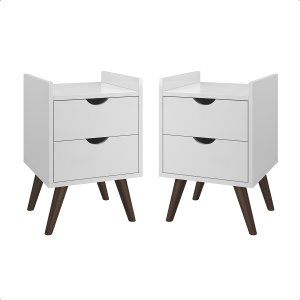 Kit 2 Mesa de Cabeceira Juma Retrô Corrediça Telescópica:branco