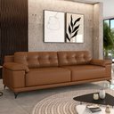 Ver imagem 1 de Sofá Living 4 lugares 292cm Agostino Pés Design em Ferro Couro Caramelo Manchado G52 - Gran Belo