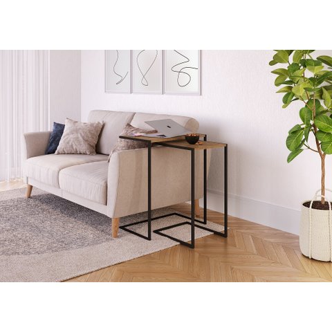 Conjunto com 2 Mesas Laterais Estilo Industrial 27895 Artesano - Vermont/preto Fosco