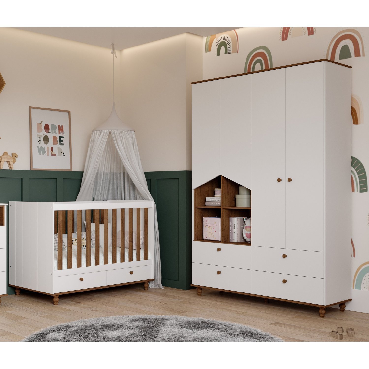 Quarto de Bebê com Berço e Guarda Roupa 4 Portas 4 Gavetas Picolé Espresso Móveis Menor preço em Quarto de Bebê com Berço e Guarda Roupa 4 Portas 4 Gavetas Picolé Espresso Móveis
