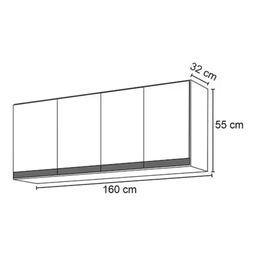 Armário de Cozinha Suspenso 160cm Andréia 4 Portas Cinza Ajl - 4