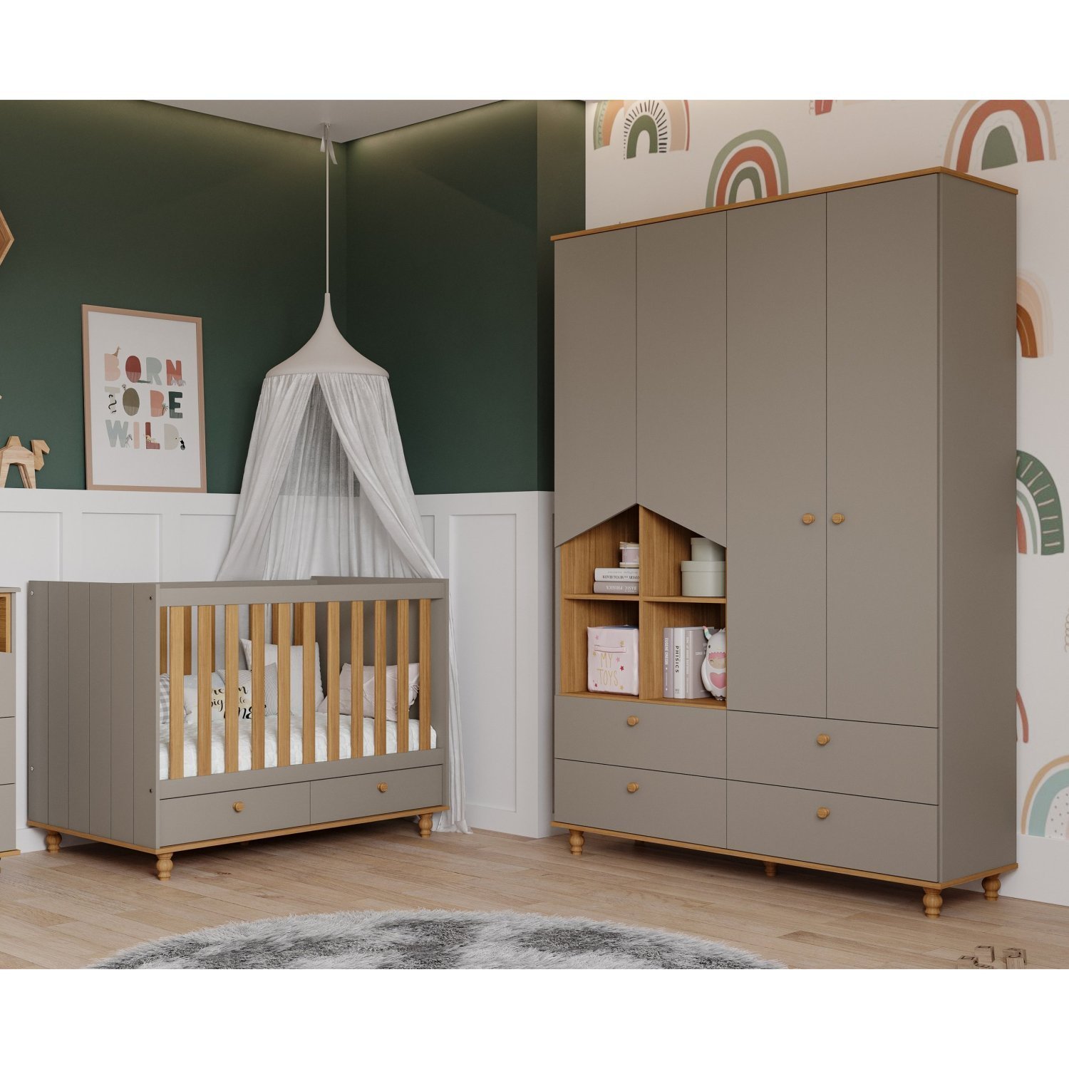 Quarto de Bebê com Berço e Guarda Roupa 4 Portas e 4 Gavetas Picolé Menor preço em Quarto de Bebê com Berço e Guarda Roupa 4 Portas e 4 Gavetas Picolé