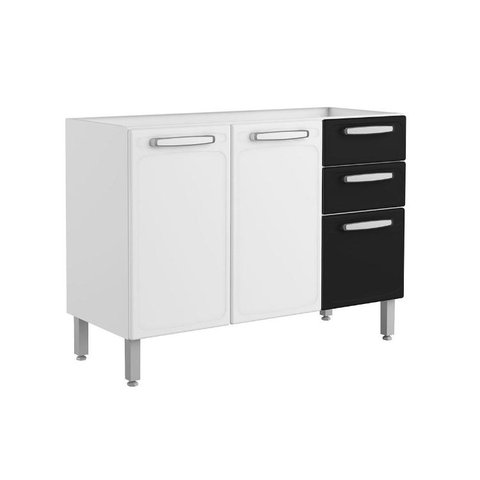 Módulo Cozinha Bertolini Evidence 7024 3 Portas e 2 Gavetas s/ Tampo Branco/Preto