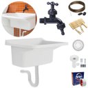 Ver imagem 1 de Tanque Lavanderia 34l Branco + Sifão Universal Sanfonado + Veda Rosca + Torneira + Varal em Aço + Pr