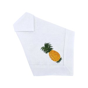 Guardanapo Linho Branco Ponto Ajour Bordado Abacaxi Tropical 50x50 cm