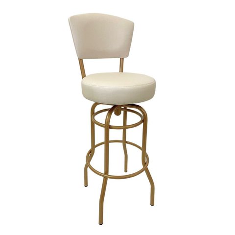 Banqueta Bar Giratória Altura 65cm com Encosto Cor Dourado Fosco Assento Grosso Cor Off White