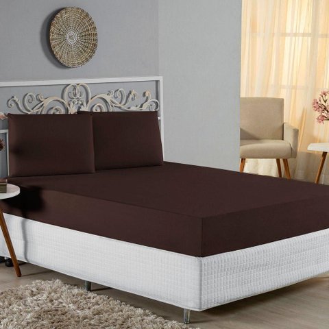 Jogo de Cama Casal Viúva Nobre 3 Peças Malha 100% Algodão - Marrom