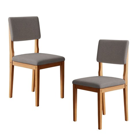 Kit 2 Cadeiras para Sala de Jantar Pés Madeira Maciça Carol Cinza/Cinamomo/Linho Prata