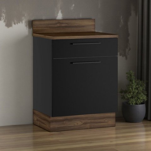 Balcão Cozinha em Aço 1 Porta Direita 1 Gaveta 65cm com Tampo Rodapé PVC Exclusive Itatiaia 