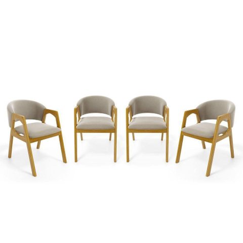 Kit com 4 Cadeiras Agatha Madeira Maciça Estofada para Mesa de Jantar Veludo Bege 102
