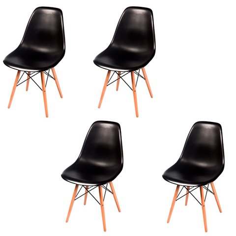 Kit 4 Cadeiras Eames Eifell 130pp Cor:preto Preto
