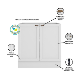 Balcão de Cozinha 80cm 2 Portas sem Tampo Unna Yescasa - 7