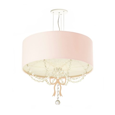 Lustre Pendente Infantil Laço Cúpula Rosa Bebê 50x15 3e27