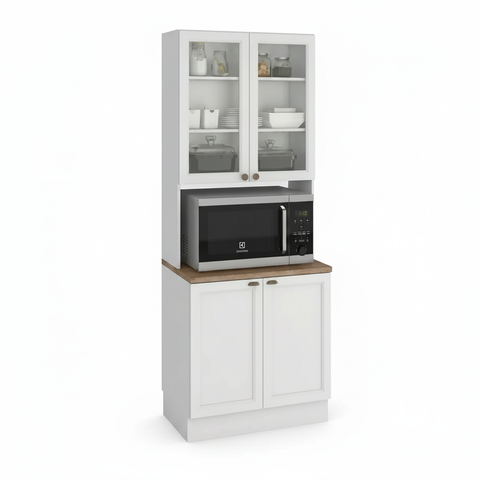 Cristaleira Dupla 4 Portas com Vidro Estilo Americana 213x70 Unna Yescasa Branco